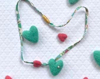 Felt Heart Necklace, Valentine Necklace, Liberty Print Necklace