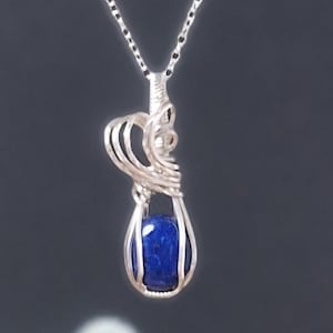 Lapis Lazuli & Sterling Silver Wire Wrapped Pendant - Solid Silver Blue Gemstone Necklace - Handmade Jewellery