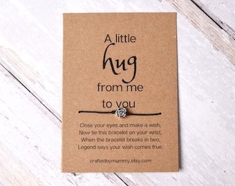 A Little Hug Wish Bracelet, Letter Box Gift, Flower Charm, Friendship Gift, String Jewellery