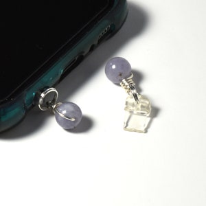 Phone Charm, Aquamarine Gemstone, March Birthstone, Cellphone Accessory, 3.5mm Audio Jack Plug, Lightning Port Plug image 7