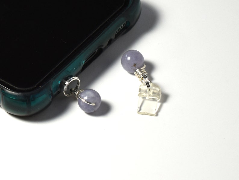 Phone Charm, Aquamarine Gemstone, March Birthstone, Cellphone Accessory, 3.5mm Audio Jack Plug, Lightning Port Plug image 7