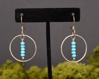 Turquoise Silver Hoop Earrings, Drop Hoop Earrings