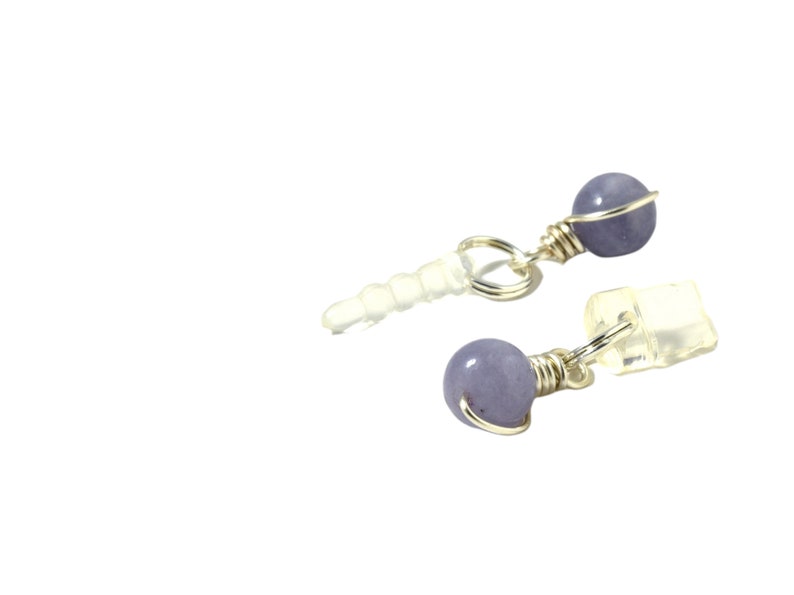 Phone Charm, Aquamarine Gemstone, March Birthstone, Cellphone Accessory, 3.5mm Audio Jack Plug, Lightning Port Plug image 2