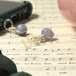 Phone Charm, Aquamarine Gemstone, March Birthstone, Cellphone Accessory, 3.5mm Audio Jack Plug, Lightning Port Plug image 3