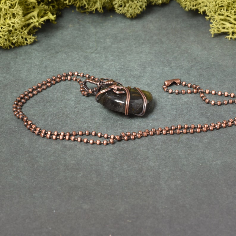 Golden Labradorite Crescent Moon Copper Wire Wrapped Pendant image 4