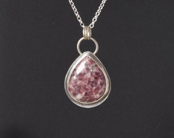 Sterling Silver and Lepidolite  Necklace, 925 Silver Gemstone Necklace, Handmade Jewellery