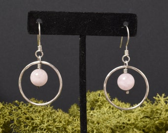 Morganite  Sterling Silver Drop Hoop Earrings