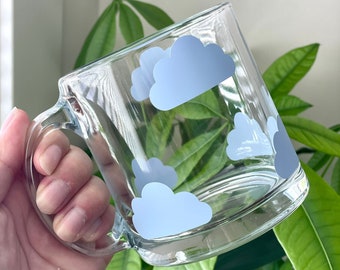 Cloud Glass Mug | Coffee Mug | Boho Cup Design | Glass Cup | Birthday Gift Idea | Housewarming Gift Idea | Summer Drinks