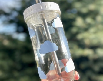Cloud Reusable Bubble Tea Cup | Boba Tea/Smoothie Glass Cup with Stainless Steel Straw | Cloud Cup | Boba | DIY BBT | Glass Smoothie Cup