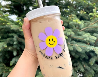 You Nice. Keep Going Reusable Bubble Tea Cup | Boba Tea/Smoothie Glass Cup with Stainless Steel Straw | BTS | BTS Army | Jimin | Kpop Gift