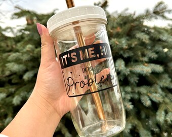 I'm The Problem | Taylor Swift Inspired Anti Hero | Boba Tea/Smoothie Glass Cup with Stainless Steel Straw | Hi, It's Me I'm The Problem