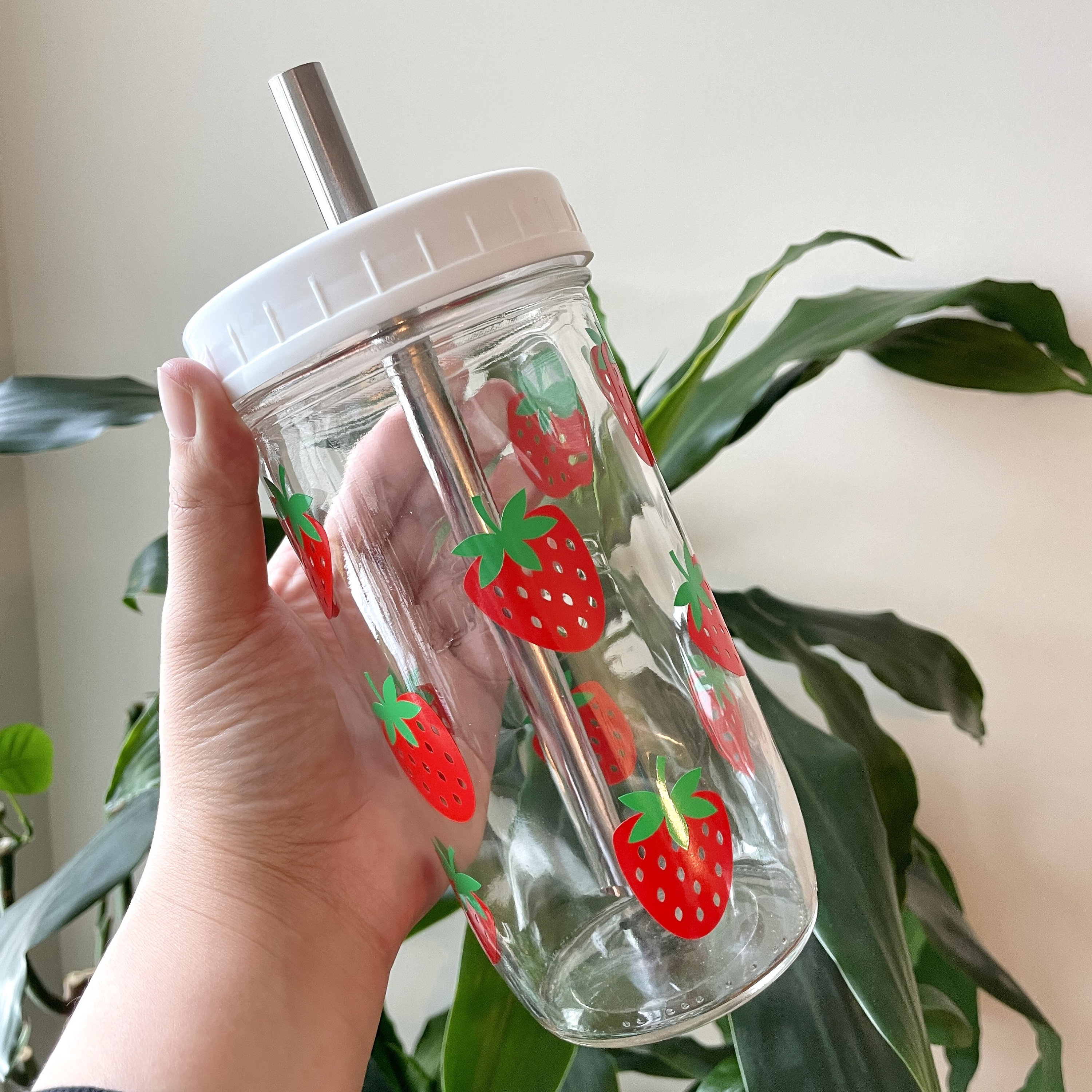 Mason Jars for Drinking Cup Bubble Tea Glass Cup with Bamboo Lid Reusable Glass  Boba Smoothie Cup with Stainless Steel Straw Cup