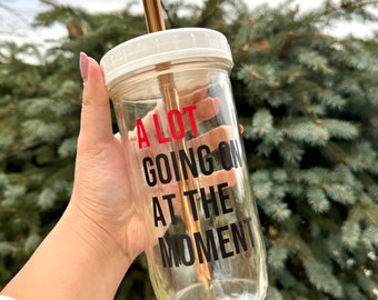 A Lot Going On At The Moment Cup | Taylor Swift Inspired Anti Hero | Boba Tea/Smoothie Glass Cup with Stainless Steel Straw | Eras Tour