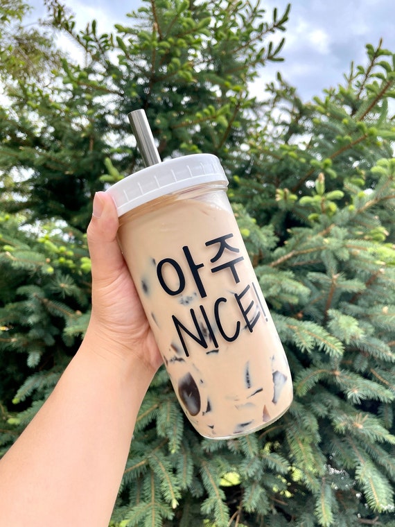 Aju Nice Seventeen Reusable Bubble Tea Cup Boba Tea/smoothie Glass Cup With  Stainless Steel Straw Seventeen Carat Say the Name Kpop 