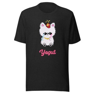 White/Black Cool Yogut with Pink Colored Text Unisex T-Shirt Worldwide Shipping