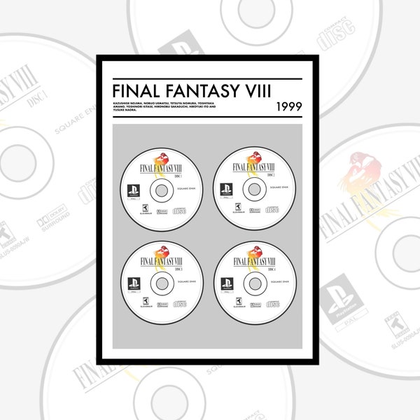 Final Fantasy VIII Inspired Print, RPG Lover, Gaming Print, Wall Poster, Disc Art, Retro Gaming, Squall, Rinoa, Zell, Quistis, Ultima
