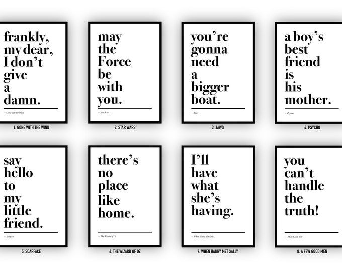 Movie Quotes Posters | Movie Prints, Film Poster, Movie Gift, Pop Culture Gifts, the shining, jaws, taxi driver