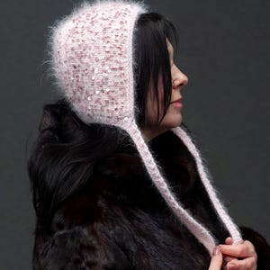 Handknit Pink Sequined Bonnet - A Touch of Glamour/ Shiny Christmas Mom Gifts