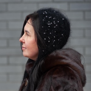 Chic Handcrafted Black Bonnet Decorated Royal Spangles/ Accessory Shimmering Gifts For Women