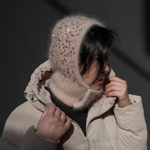 Sequined Mink Fluff Balaclava-Mask With Magnetic Button/ Cozy Birthday Wife Gift