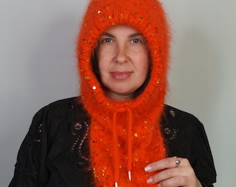 Angora-Pailletten-Kapuzenschal