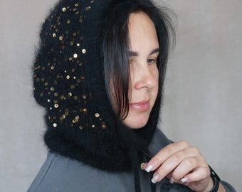 Knit Sequin Hooded Hat