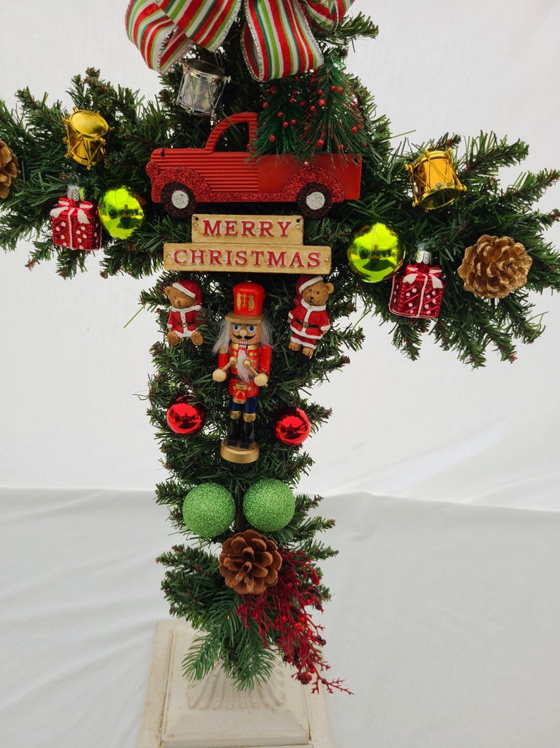 22 Multi Colors Pine Cemetery Cross, Holiday Memorial Cross, Gravesite