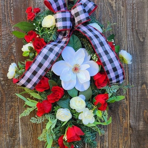 Red and White Swag, Front Door Decor, Swag, Magnolia Swag