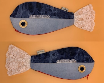 Zipper Pen & Make-up Pouch Red Sea-Bream Real Fish-like Pencil Case Funny Rare 