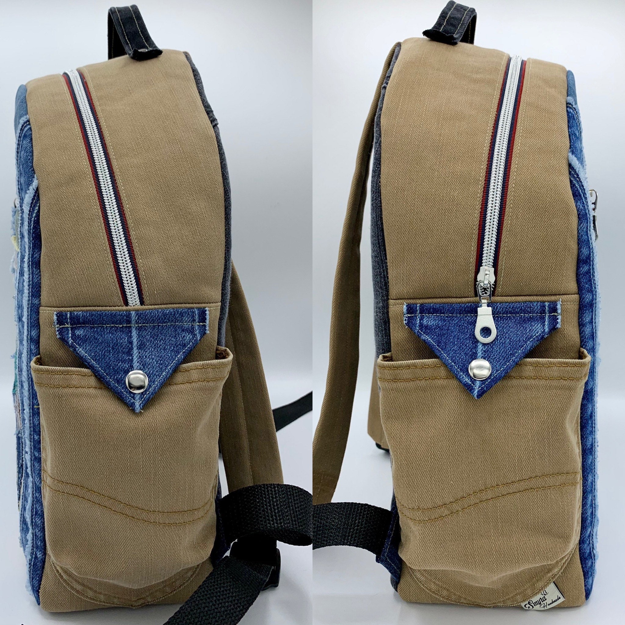 Denim backpack jean backpackunique patchwork backpack Etsy