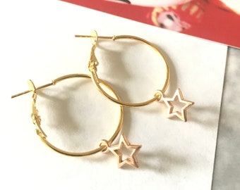 Gold Star Cut Out Hoop Earrings