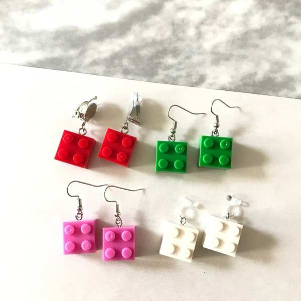 Pink Bricks Earrings l e g o Earrings Clip On Earrings Pink Earrings Kitsch earring