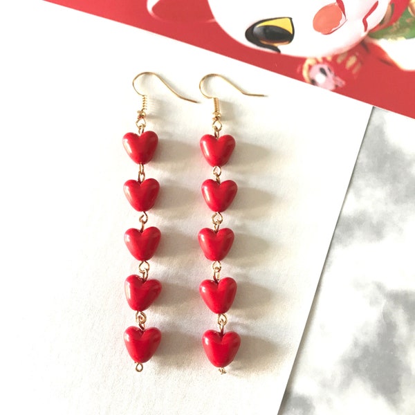 Chained Mini Red Heart Earrings Free Global Shipping For Bundle Purchase