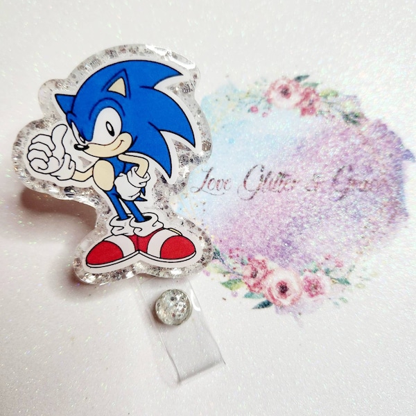 Sonic badge reel, RT, nurse, cna, doctor, Healthcare, RN, cardiology, retractable badge reel,  card, ID holder, Sega character, hedgehog