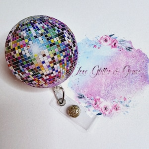 Disco Ball badge reel, doctor, Healthcare, RN, PCT, retractable reel, ID holder, 70s badge reel, Disco ball, be kind, er, freedom, swifty
