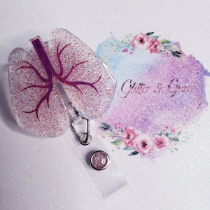 Glitter lungs badge reel, RT, nurse, cna, doctor, Healthcare, RN, cardiology, retractable badge reel,  card, ID holder, pulmonary, lungs