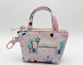 Stoney Clover Inspired Disney Parks Mini Pouch Mini Tote Bag Charm & Coin Purse – Tiny Zippered Bag for Lip Balm, AirPods, Card Case