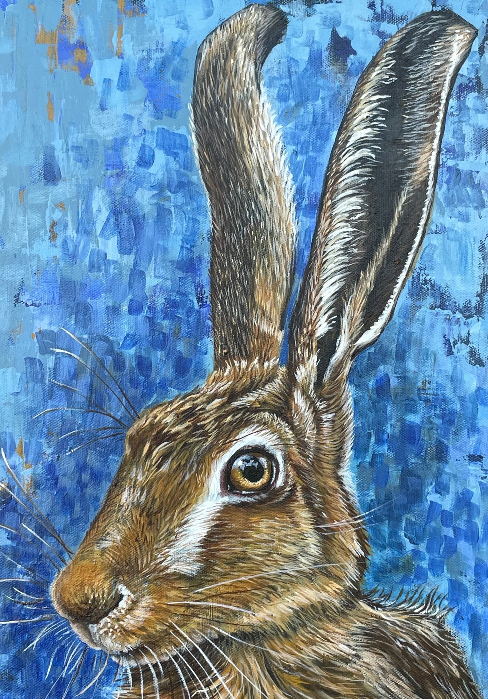 Original Realistic Hare Rabbit Painting in Acrylic and Natural Wood ...