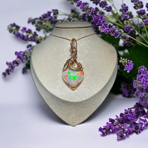 Stunning Free-form Chaff Pattern Natural Opal in 14k Yellow Gold