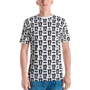 KLF 12 Inch All-Over Print Men&#39;s Crew Neck T-Shirt in Classic White
