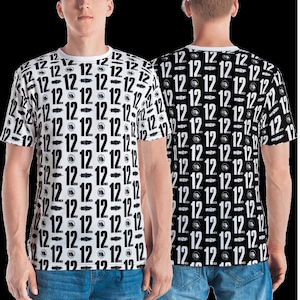 KLF 12 Inch All-Over Print Men&#39;s Crew Neck T-Shirt in Black and White