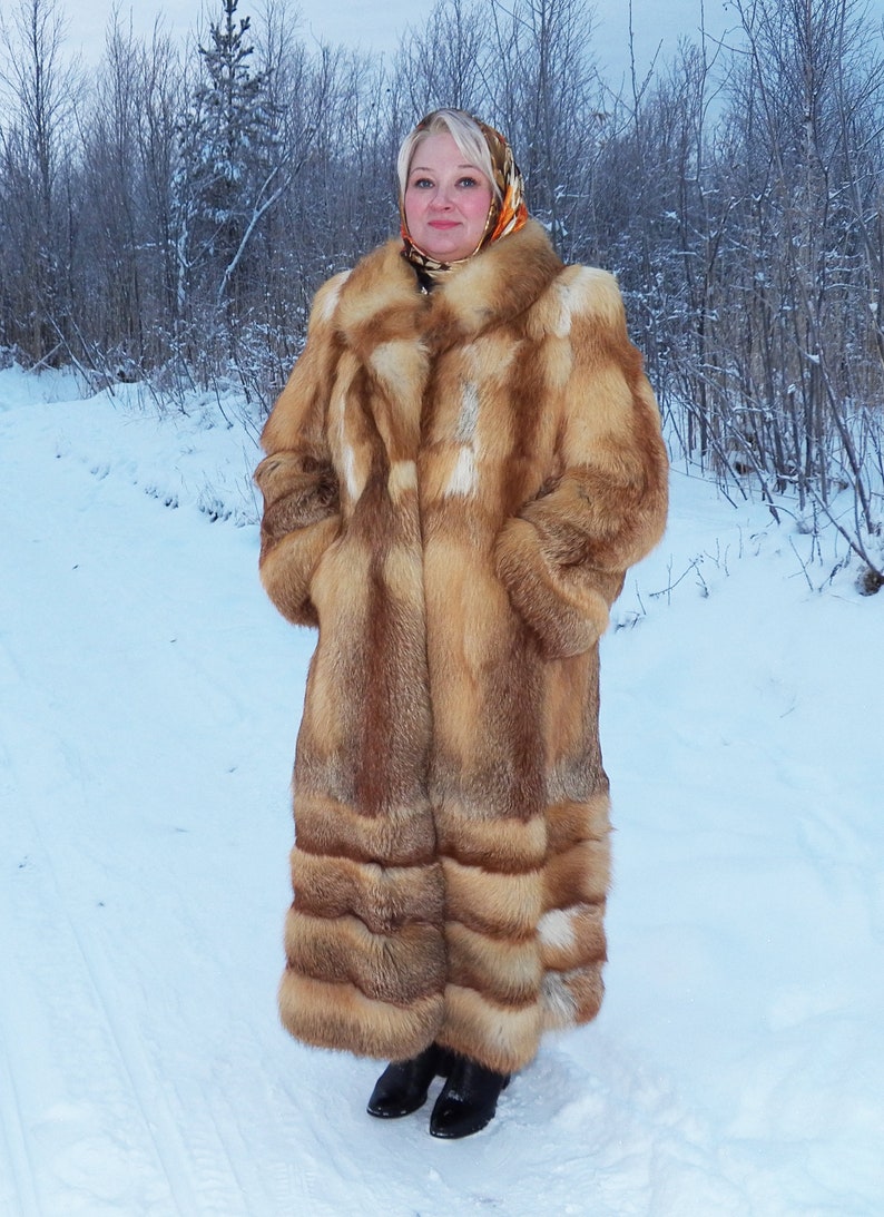 Fox fur Coat Red Russian fox fur coat Long Fur coat Etsy