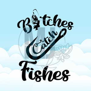 Hündinnen Fangen Fische Fische Angeln Aufkleber Boot Auto SVG geschnitten Datei svg, dxf, eps, jpg, png.