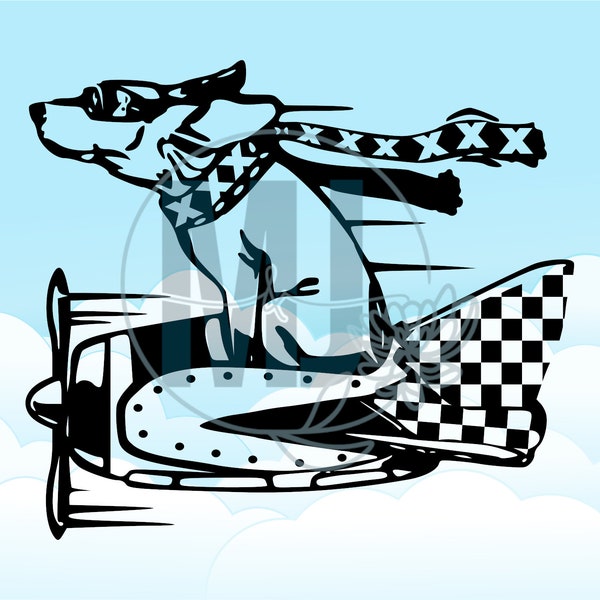 Flying Dog Pilot Aviation Airplane Digital Download Cut File Svg Dxf Jpg Pdf Eps