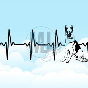 Duitse herder GSD Heartbeat Heart Beat digitale SVG, dxf, eps, jpg, png Clip Art downloaden