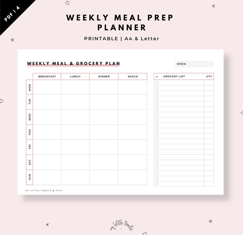 weekly meal prep planner printable grocery and shopping
