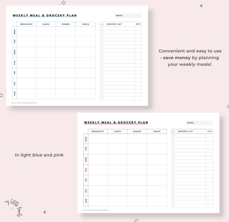 weekly meal prep planner printable grocery and shopping