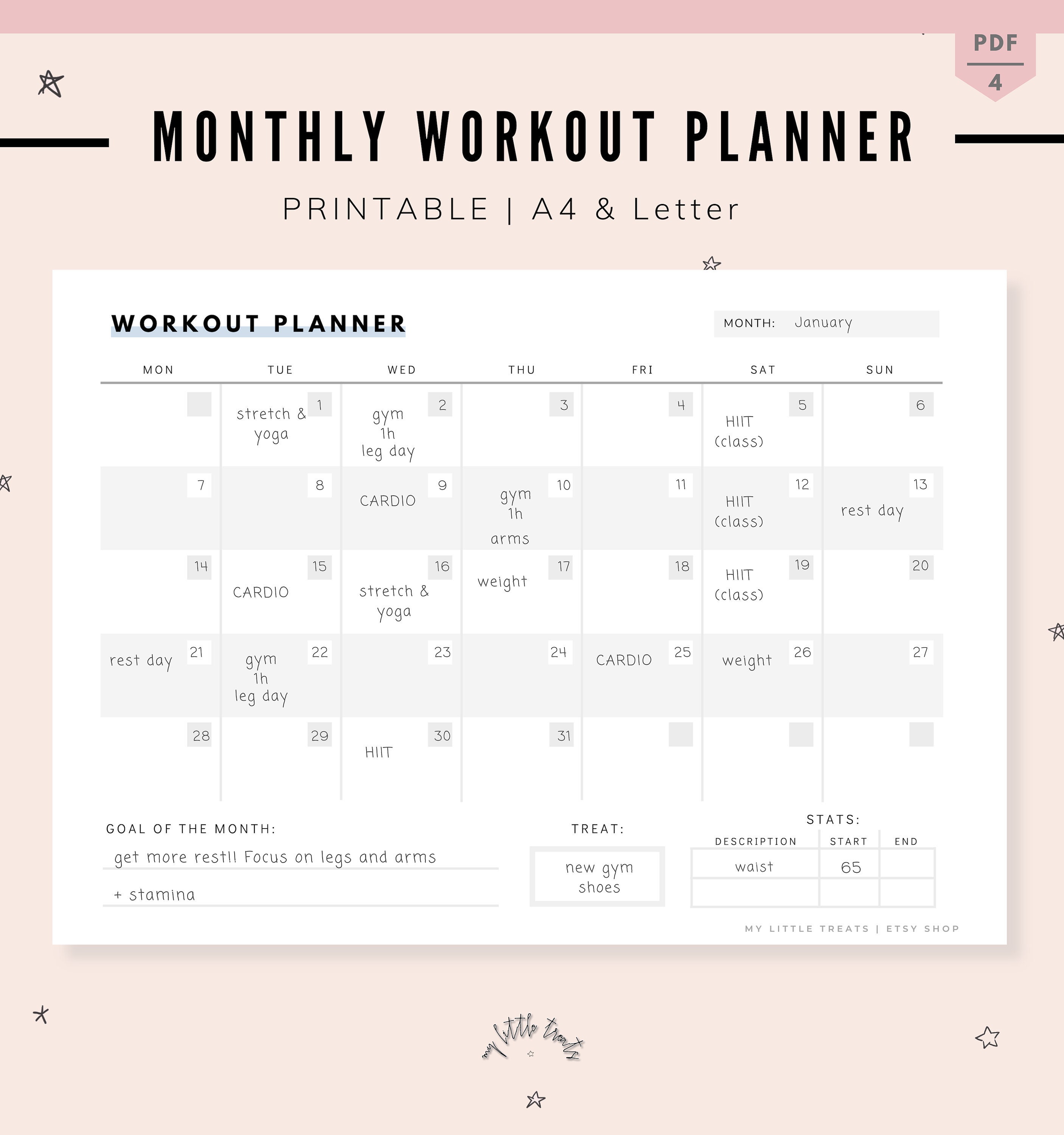 Monthly Workout Planner Fitness Tracker Workout Calendar Etsy Sweden