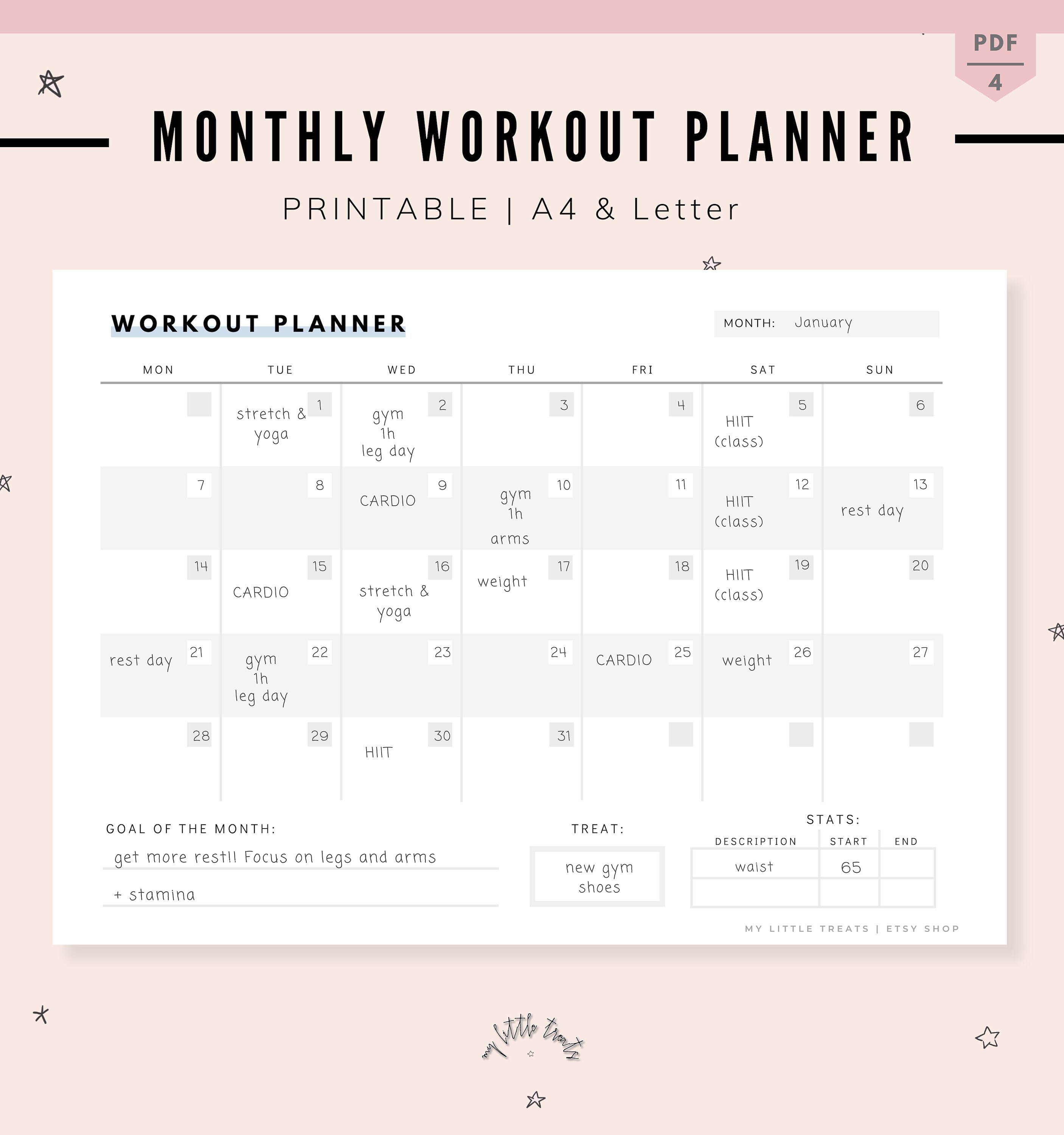 Monthly Workout Tracker Printable