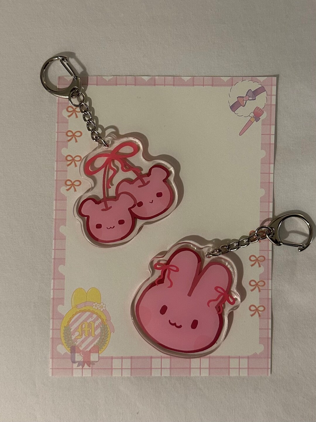 CLEARANCE - Cherry Bears and Pink Bunny Keychains - Etsy